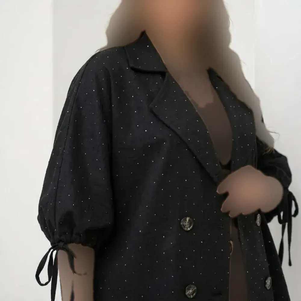 پانچ کتی مشکی شانتون کنفی نگین کاری شده سایز بزرگ فری سایز تا 54