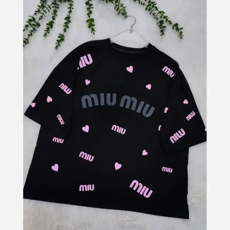 تیشرت باکسی نخ پنبه مشکی miu miu فری سایز