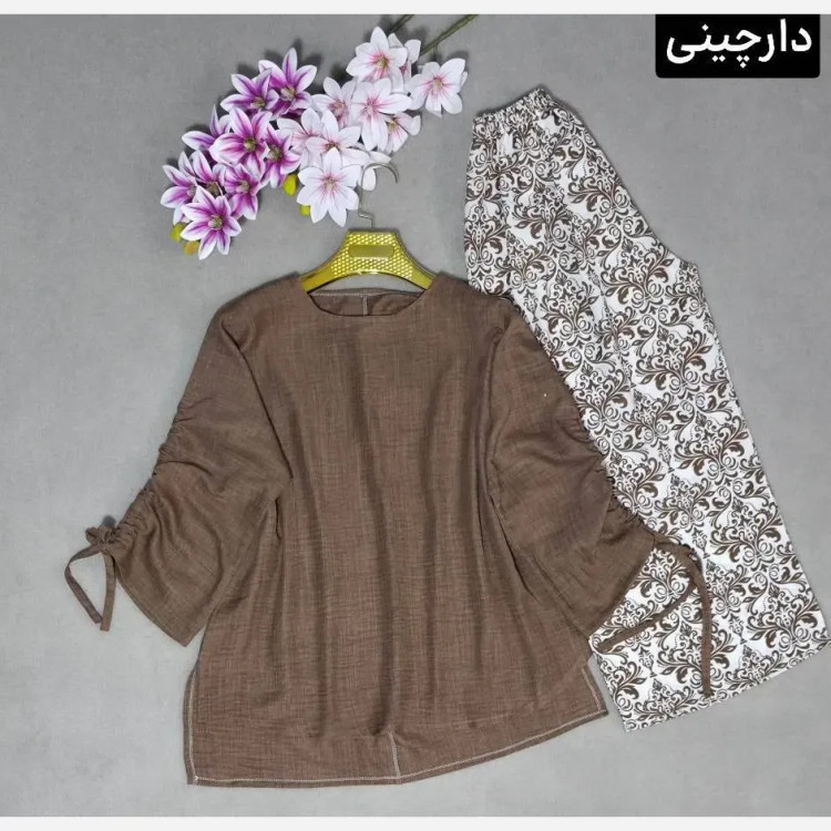ست شومیز شانتون و شلوار نخی زنانه فری سایز مدل آناهیتا