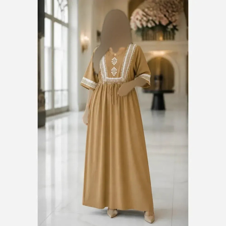 پیراهن ساحلی نخی سرخپوستی فری سایز زنانه رنگ مشکی و نسکافه ای