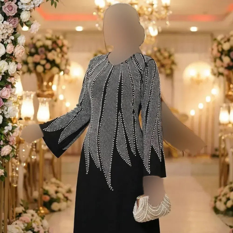 ماکسی مجلسی زنانه مدل نازنین جنس کرپ دالقیچ رنگ مشکی سایز نرمال