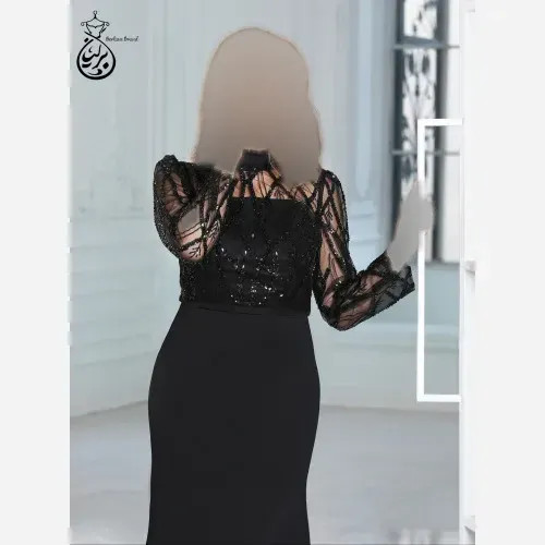 ست دکلته کرپ غواصی و کت ملیله دوزی مشکی رنگ سایز 4