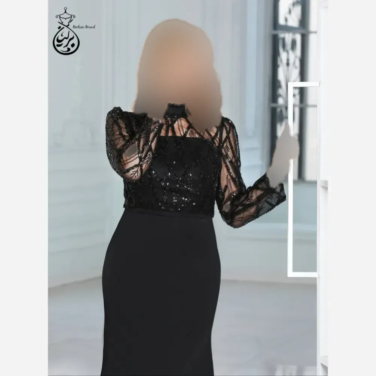 ست دکلته کرپ غواصی و کت ملیله دوزی مشکی رنگ سایز 4