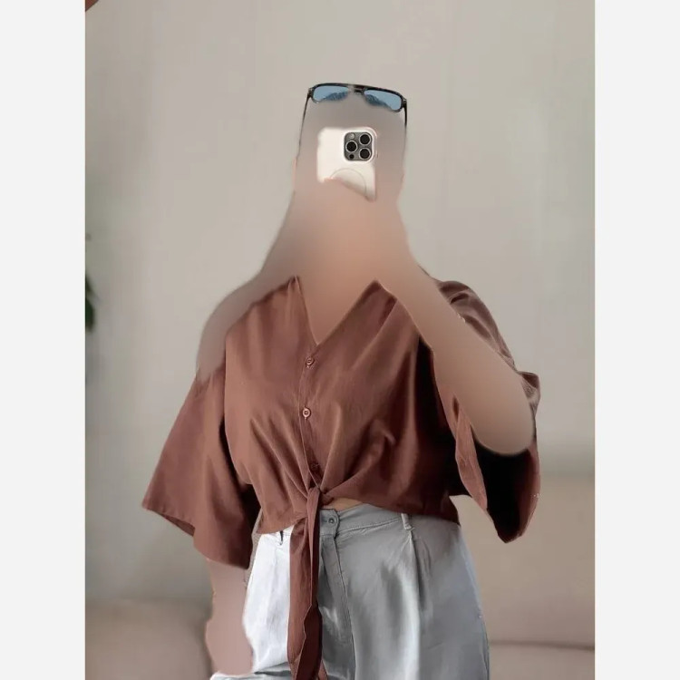 شومیز جلو گره ای لینن پنبه مدل تبسم فری سایز