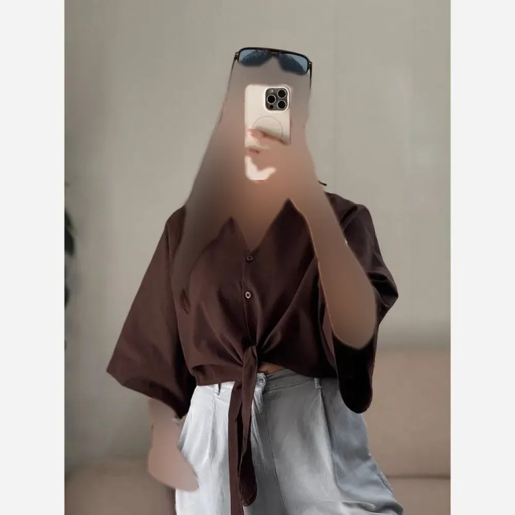 شومیز جلو گره ای لینن پنبه مدل تبسم فری سایز