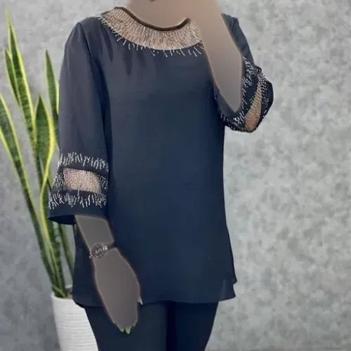 بلوز مجلسی زنانه سایز بزرگ قواره دار کرپ الیزه نگین دار