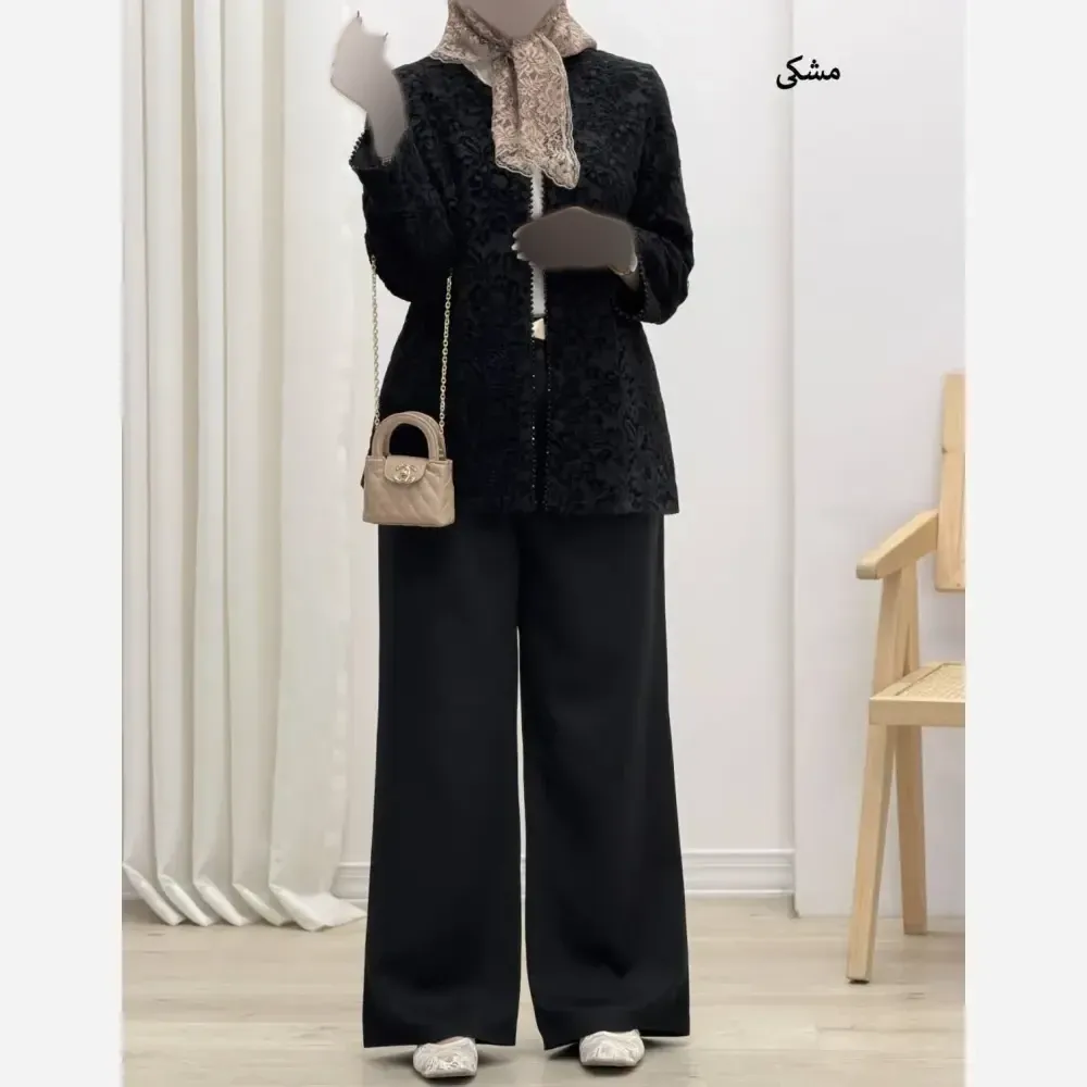 کت شلوار زنانه دانتل کره ای و شلوار سوپر مازراتی سایز 38 تا 48