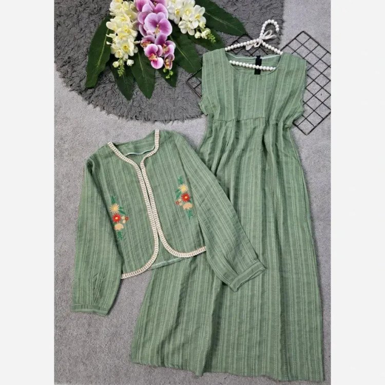 ست سارافون و کت زنانه مدل کوکی گلدوزی شده فری سایز 36 تا 46