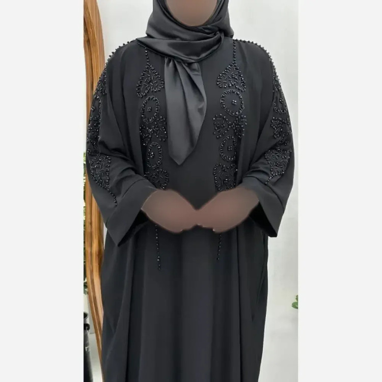 مانتو عبایی جواهردوزی الیزه مشکی فری سایز