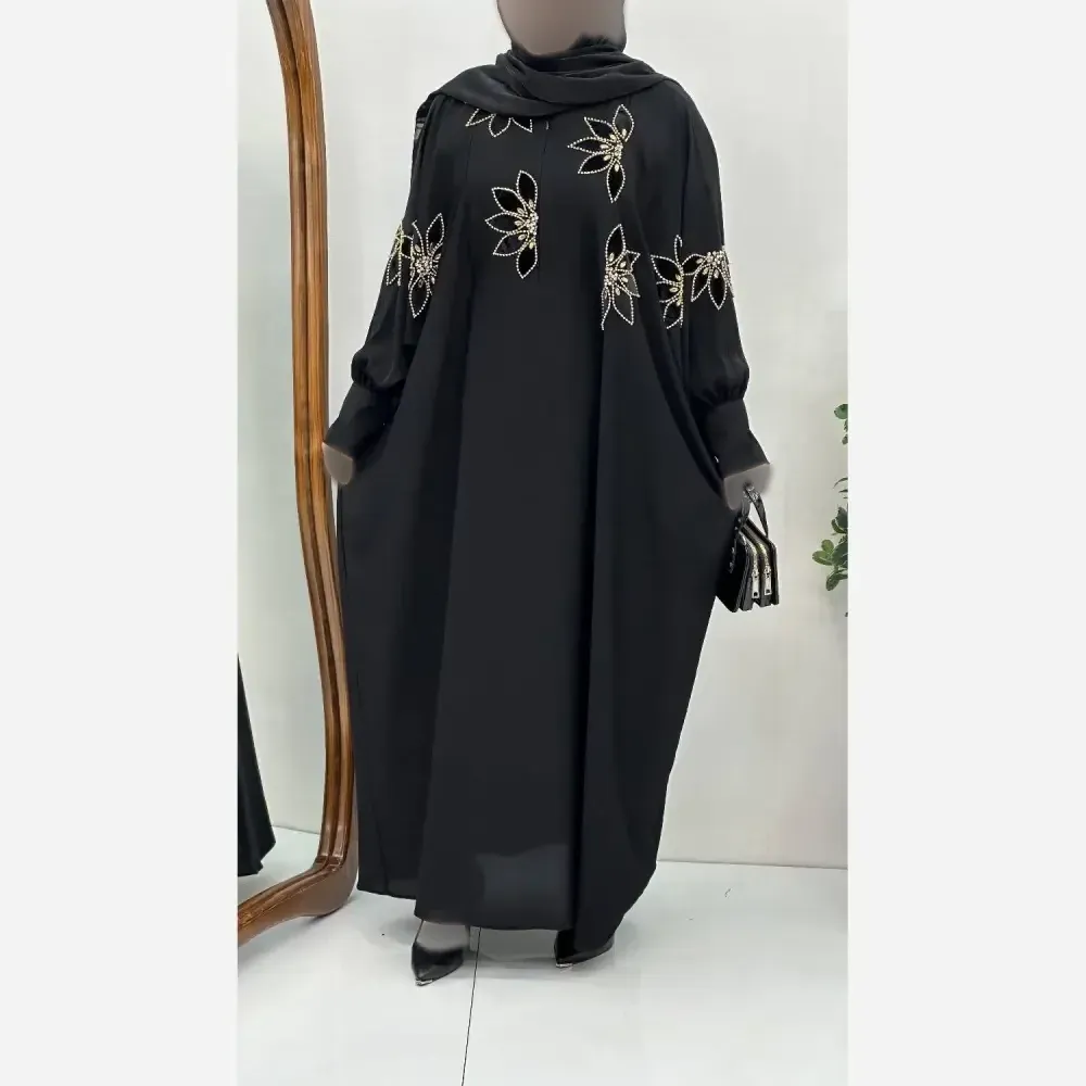عبای مجلسی زنانه مدل یاسمن جنس ژرژت مشکی فری سایز