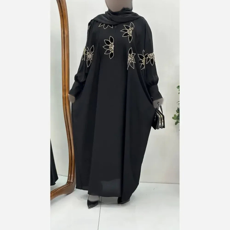 عبای مجلسی زنانه مدل یاسمن جنس ژرژت مشکی فری سایز