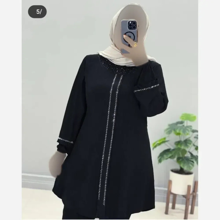 تونیک یقه گرد پیله نگین دار کریشه پلاس وارداتی سایز بزرگ