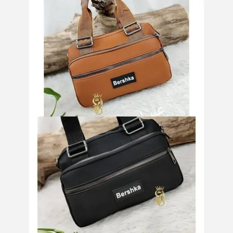 کیف دستی و دوشی چرم صنعتی زنانه مدل برشکا رنگ عسلی و مشکی