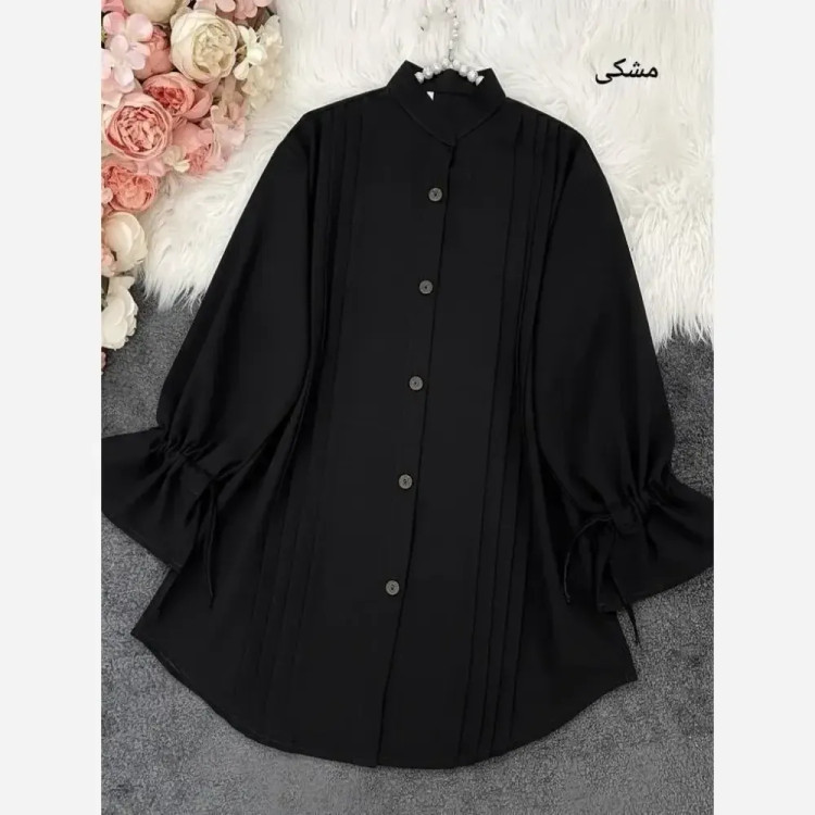 مانتو داکرون آستین شیپوری بنددار چهار پیله زنانه