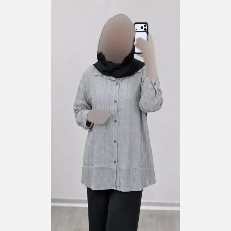 شومیز زنانه فول نگین ژاگارد کنزی فری سایز مجلسی خنک