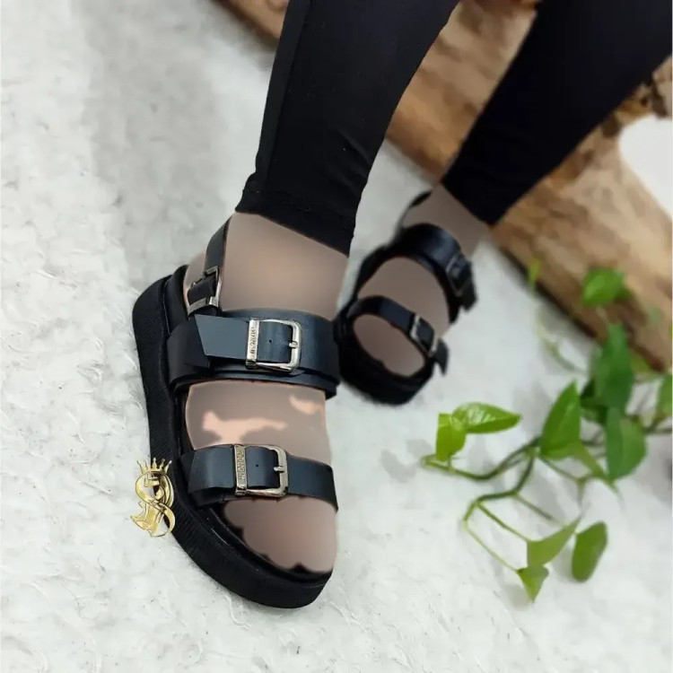 صندل طبی زنانه مدل سه سگک چرم صنعتی زیره PU رنگ عسلی و کرم