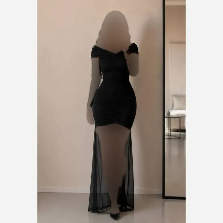 ماکسی هاریکا جنس فلامنت و تور رنگ مشکی سایز 36 تا 46 قد 150