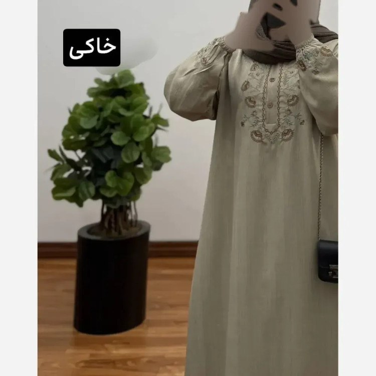 مانتو پیراهنی سایز بزرگ اویسا شانتون گلدوزی آستین بلند فری سایز مناسب بارداری شیردهی