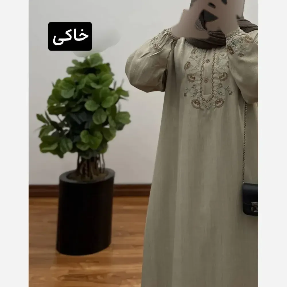 مانتو پیراهنی زنانه سایز بزرگ شانتون گلدوزی شده مناسب بارداری و شیردهی فری سایز