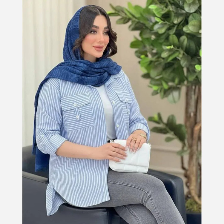 شومیز جیب صلیبی راه راه لنین لاکرا ایرانی سایز 38 تا 46