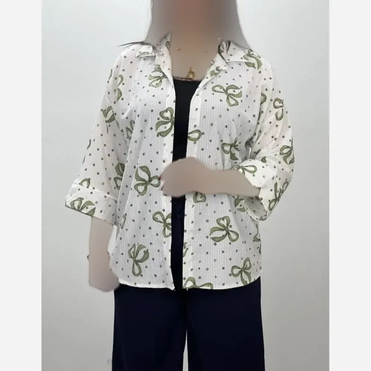 شومیز زنانه مدل یاس جنس گریشه ینزی فری سایز آستین پاگن دار تابستانی