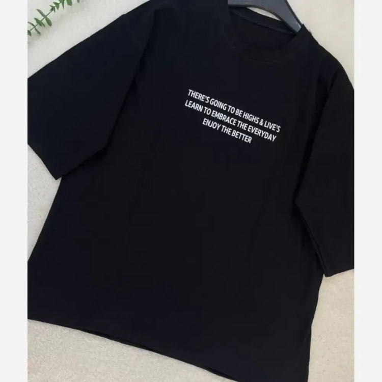 تیشرت باکسی زنانه جنس پنبه گلکسی سایز فری مناسب 38 تا 46 رنگ مشکی و قهوه ای