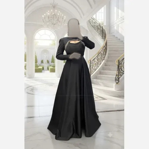 ماکسی مجلسی زنانه ساتن آمریکایی رنگ مشکی قد 155