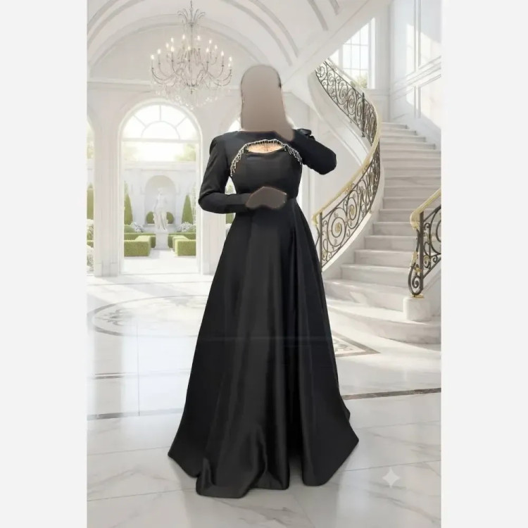 ماکسی مجلسی زنانه ساتن آمریکایی رنگ مشکی قد 155