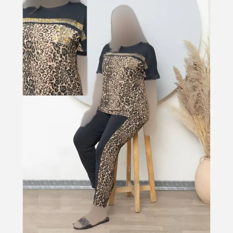 ست تیشرت شلوار زنانه فلامنت الیزه نگین کاری شده مدل زویا سایز فری سایز
