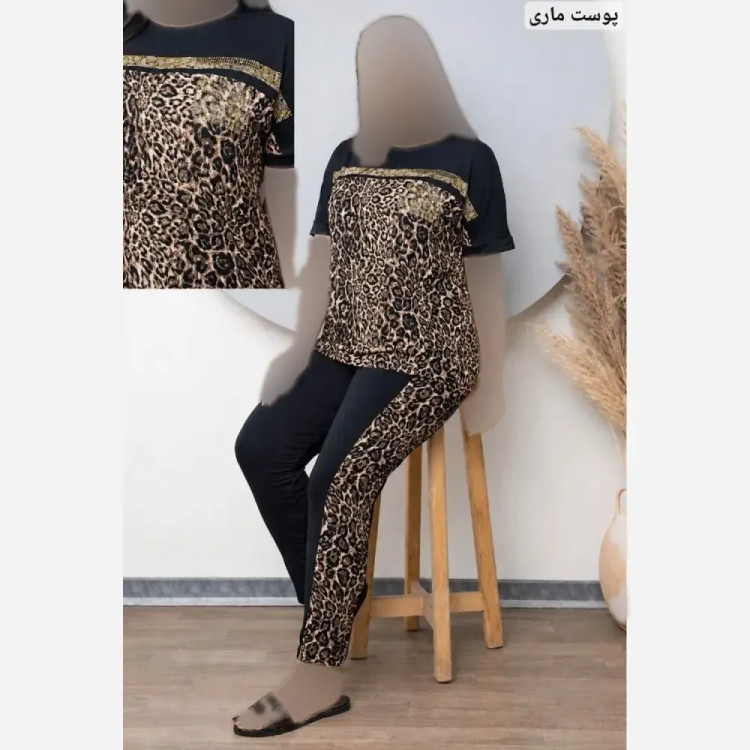 ست تیشرت شلوار زنانه فلامنت الیزه نگین کاری شده مدل زویا سایز فری سایز