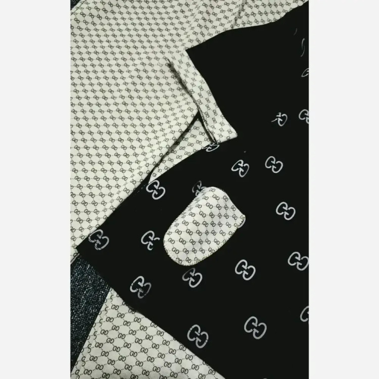 ست تیشرت شلوار گوچی خرسی جنس گلکسی نخ پنبه سایز فری 38 تا 48 رنگ مشکی کرم شکلاتی