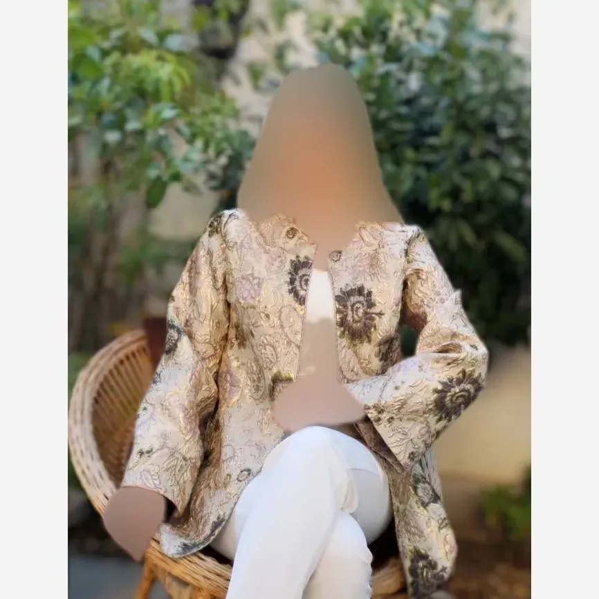 کت زنانه ژاکارد ترک طرح برجسته الیکا کرم طلایی