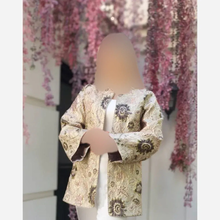 کت زنانه ژاکارد ترک طرح برجسته الیکا کرم طلایی