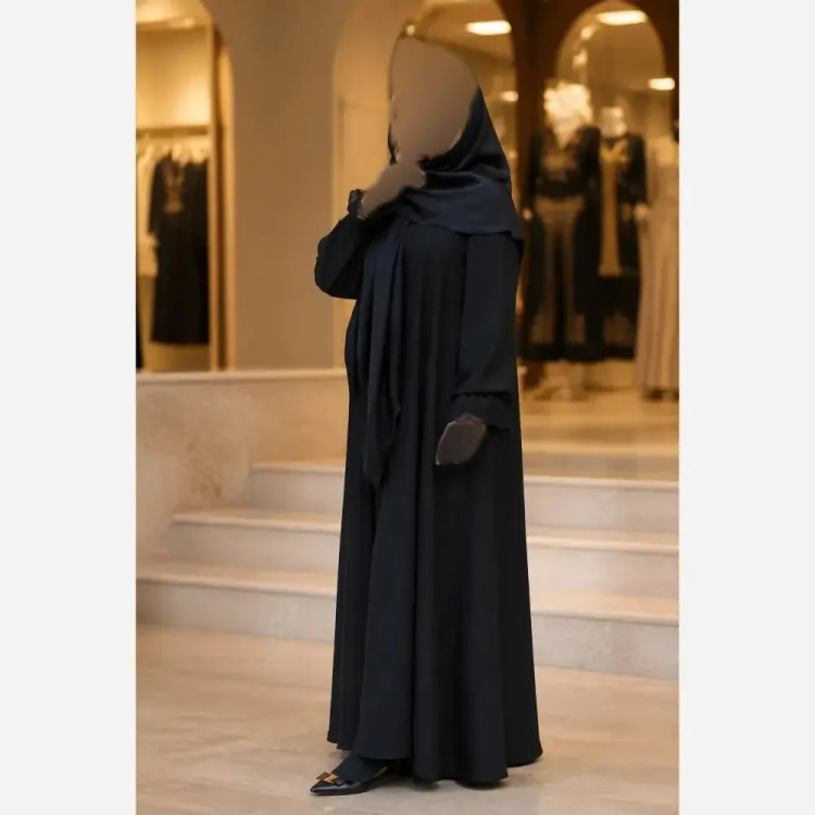 عبای ثریا مشکی جنس الیزه قد 140 دم مچ آستین گیپور