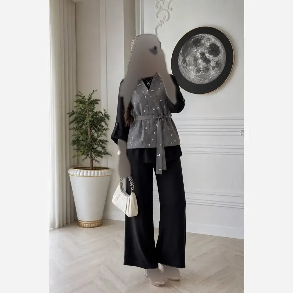ست سه تیکه زنانه مدل مهربانو وست و شلوار گلگچی شومیز صوفیا فری سایز تا 46
