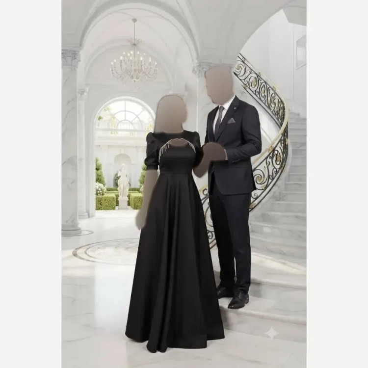 فریده ماکسی ساتن آمریکایی کمربنددار مشکی قد 155 سایزبندی 36 تا 48