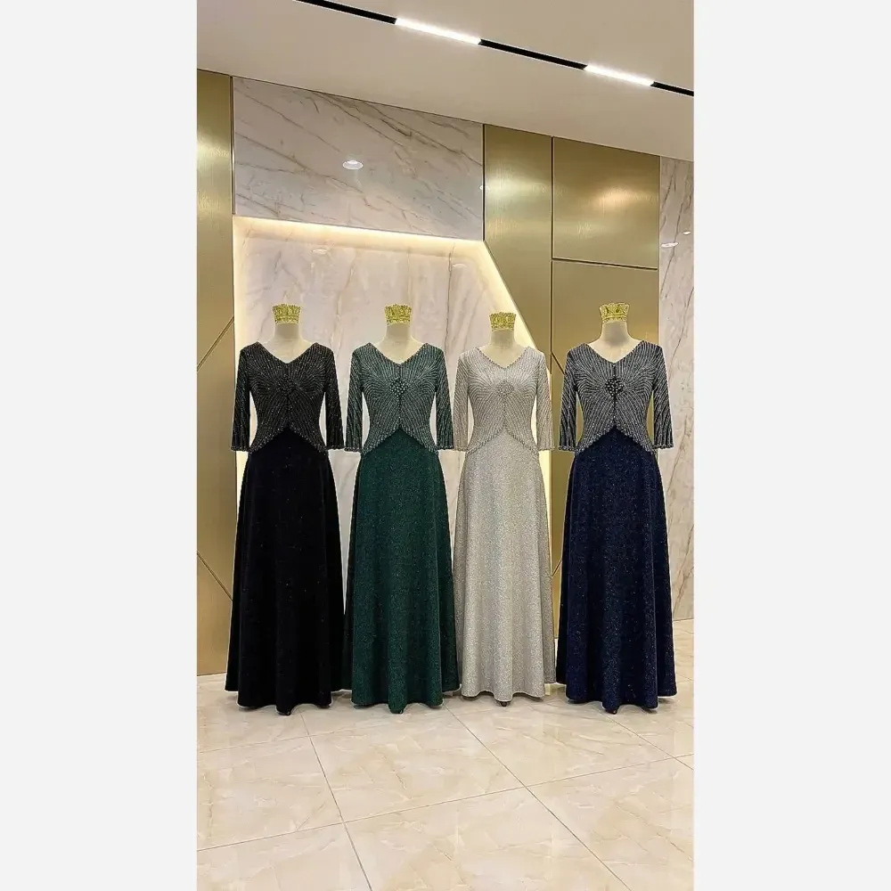 لباس مجلسی زنانه لمه درجه یک طرح روناک سایز بزرگ رنگ مشکی سبز سرمه ای طوسی