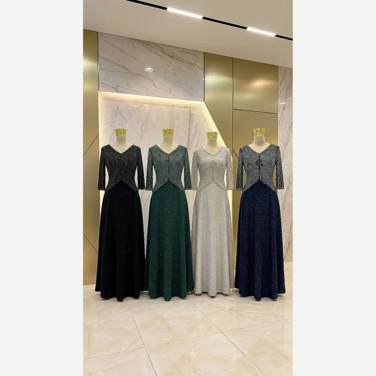 لباس مجلسی زنانه لمه درجه یک طرح روناک سایز بزرگ رنگ مشکی سبز سرمه ای طوسی