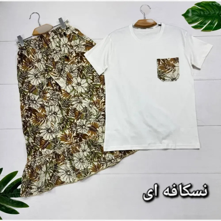 ست تیشرت پنبه و دامن تمام نخ لیلی سایز فری 38 تا 46