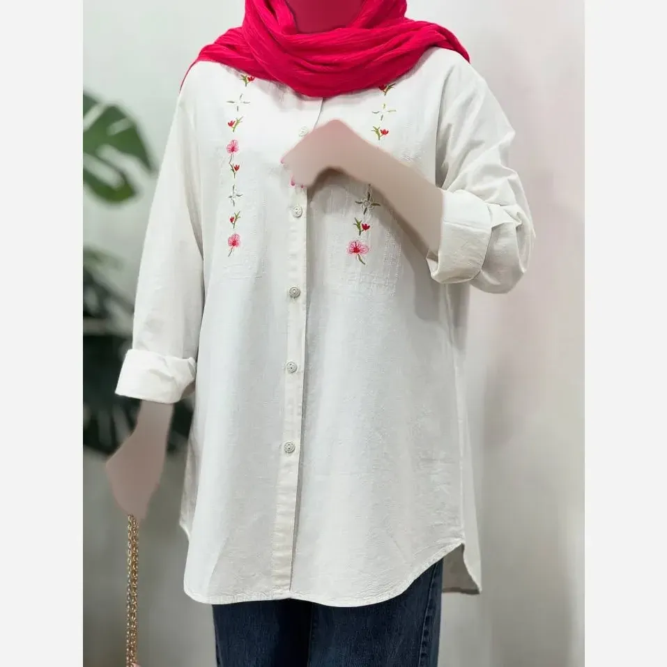 مانتو گلرو لینن پنبه ای فری سایز 38 تا 48 خنک