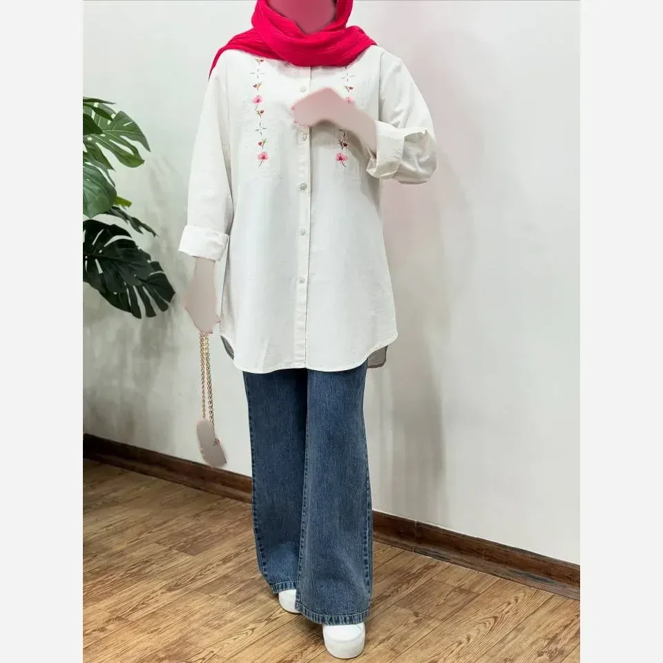 مانتو گلرو لینن پنبه ای فری سایز 38 تا 48 خنک