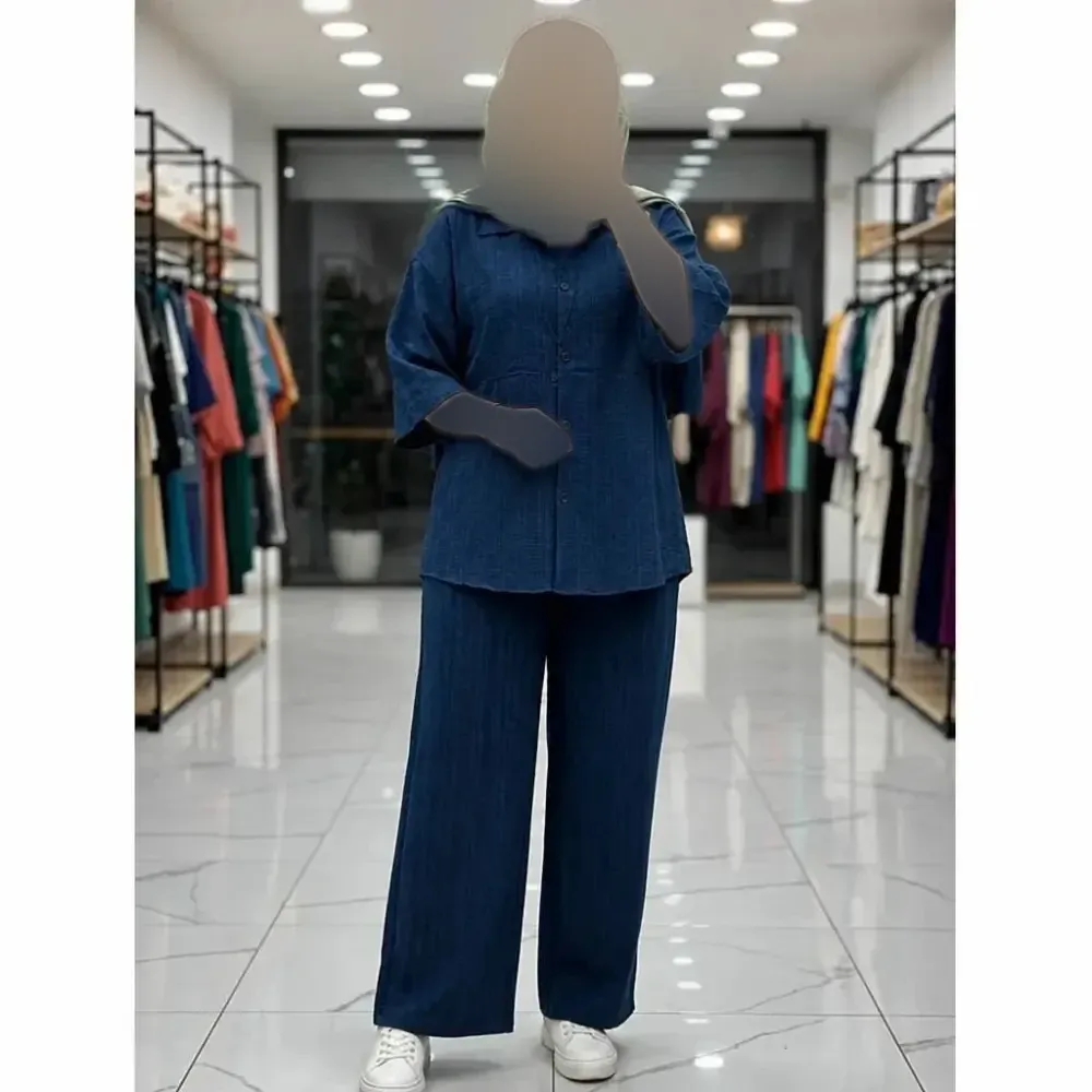 شومیز شلوار زنانه آنیسا جنس شانتون کتیبه فری سایز