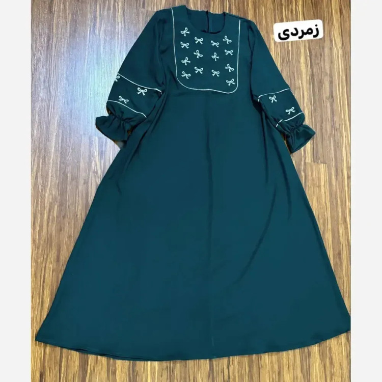 مانتو عبایی پاپیون الیزه درجه یک فری سایز 38-50 گلدوزی نقره ای