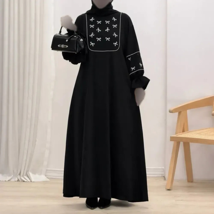 مانتو عبایی پاپیون الیزه درجه یک فری سایز 38-50 گلدوزی نقره ای