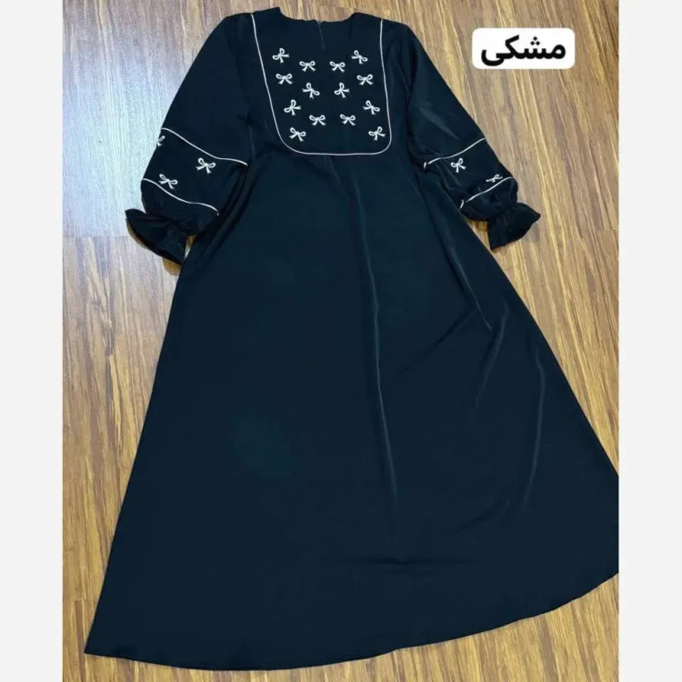 مانتو عبایی پاپیون الیزه درجه یک فری سایز 38-50 گلدوزی نقره ای