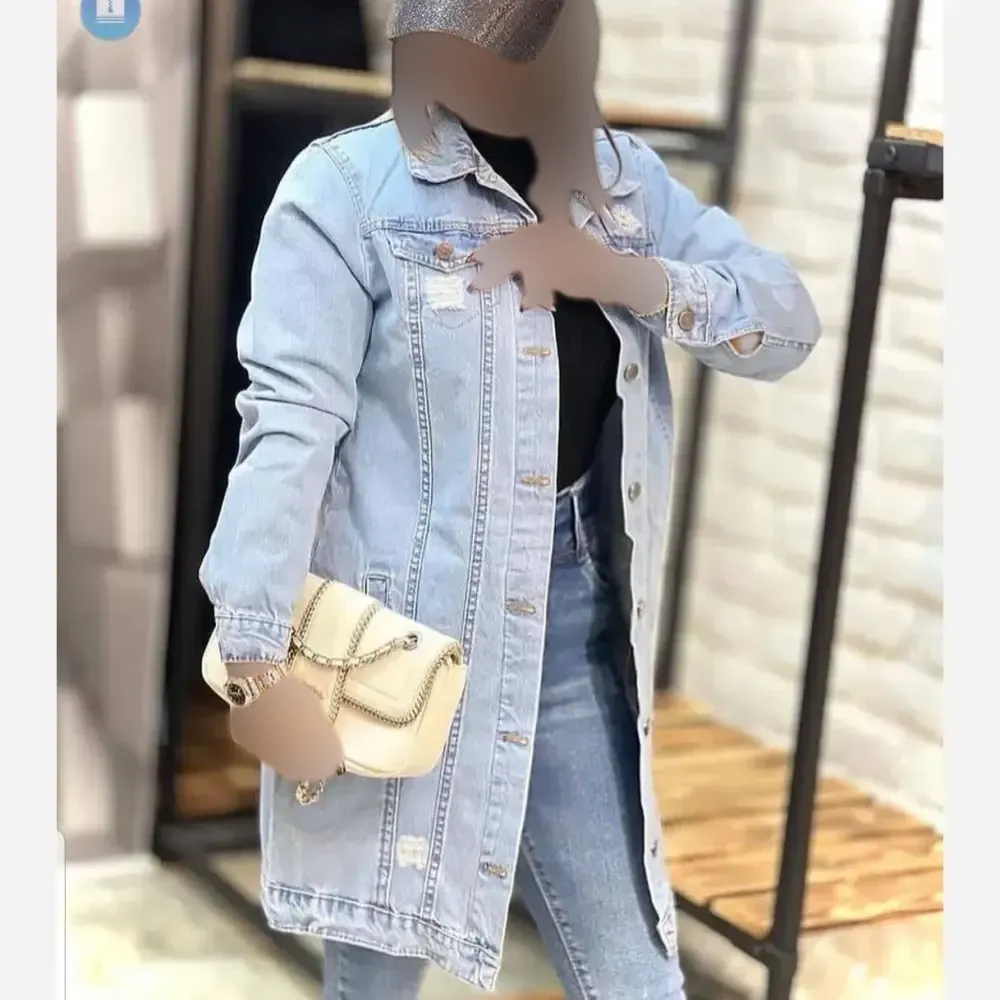 کت جین بلند زنانه ضخیم سنگشور شده