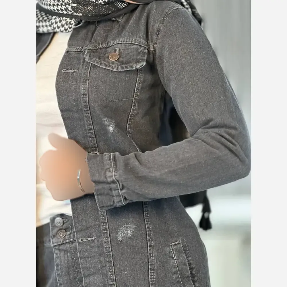 کت جین بلند زنانه ضخیم سنگشور شده