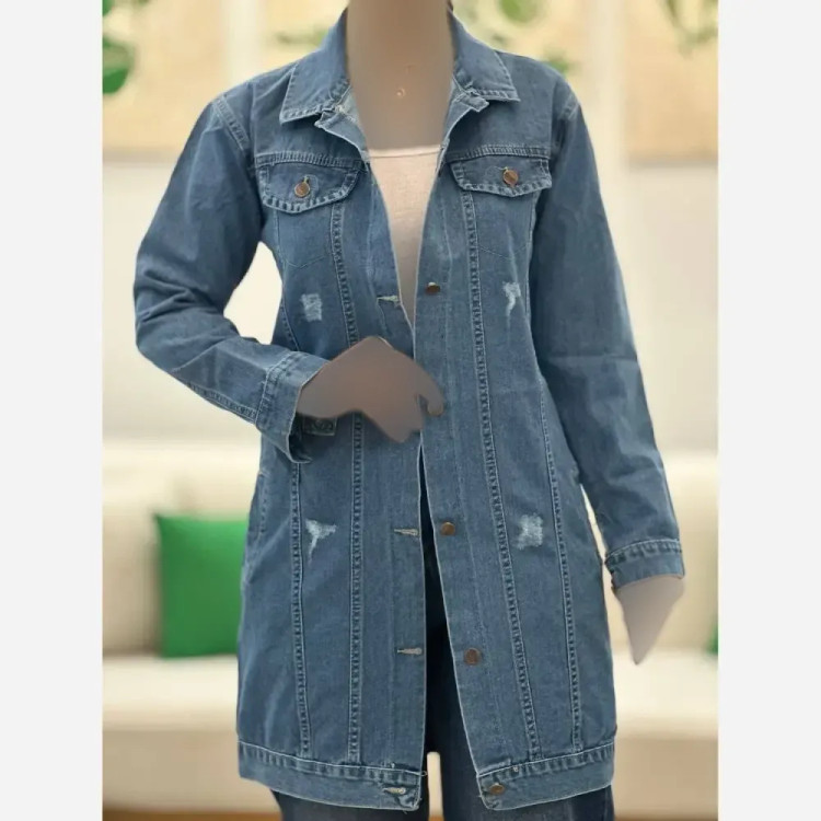 کت جین بلند زنانه ضخیم سنگشور شده