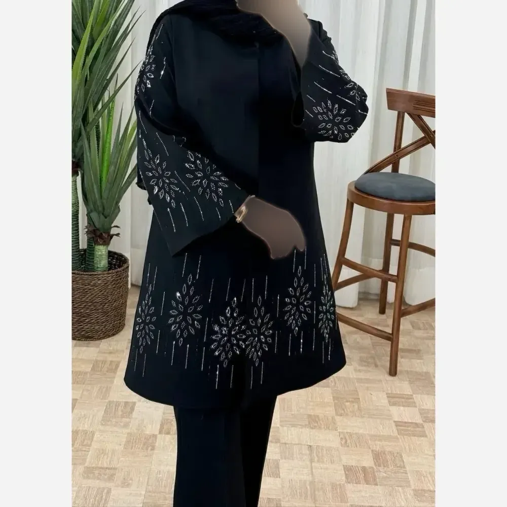 کت مجلسی آرزو مشکی شانتون اندوزی جت بلک لایه کوبی شده سایز 38 تا 50
