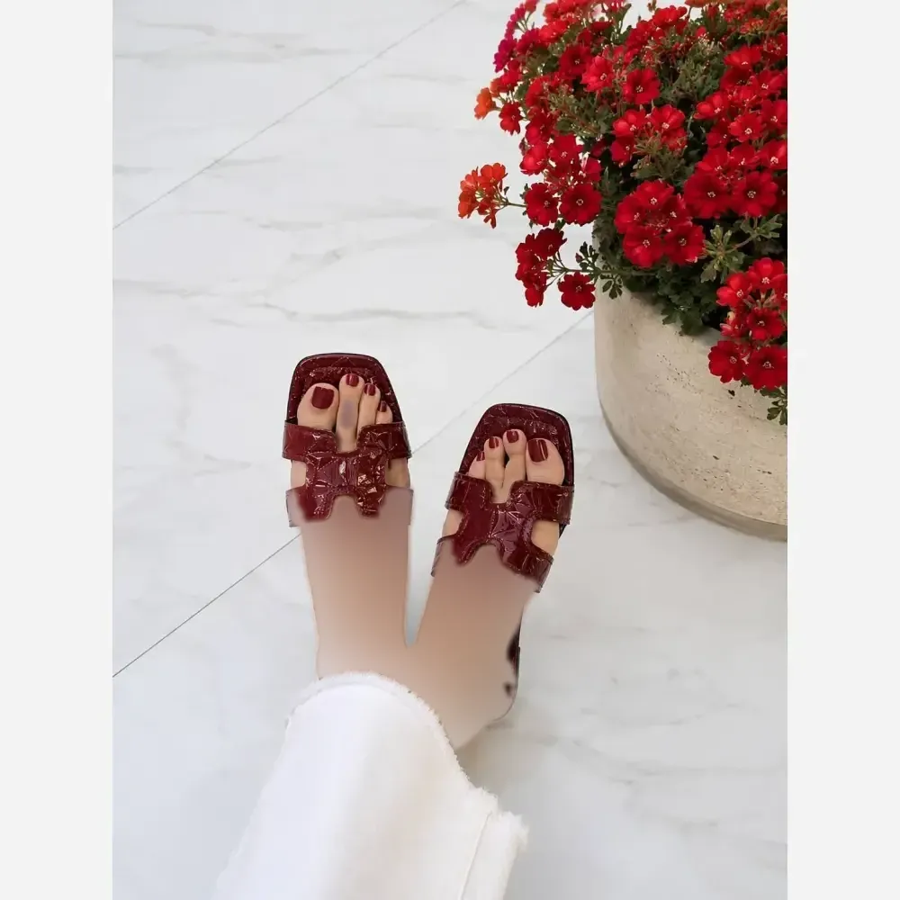 صندل زنانه هرمس زیره پلیمر سبک و راحت رنگ قرمز و زرشکی